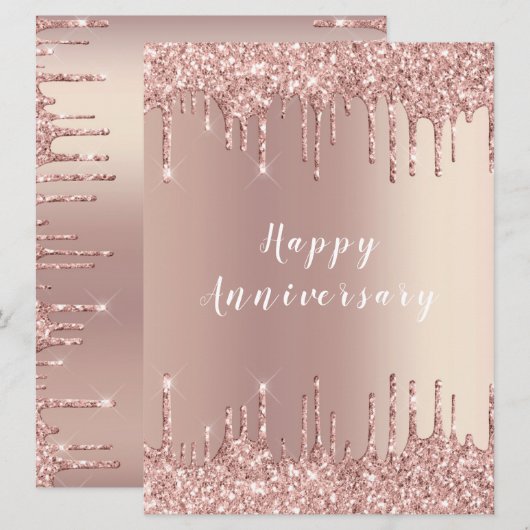 Happy Jubileum Kaart Roos Blush Glitter Drivers (Voorkant / Achterkant)