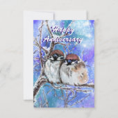 Happy Jubileum Kaart sparrows in Winter (Achterkant)