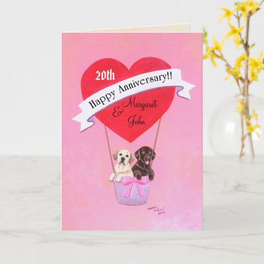 Happy Jubileum Labradors Kaart (Gele Bloem)