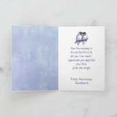 Happy Jubileum, liefje blauwe vedervogels Kaart (Binnen)
