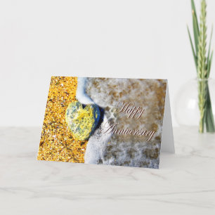 Happy Jubileum, Love Heart Pebble op Beach Kaart