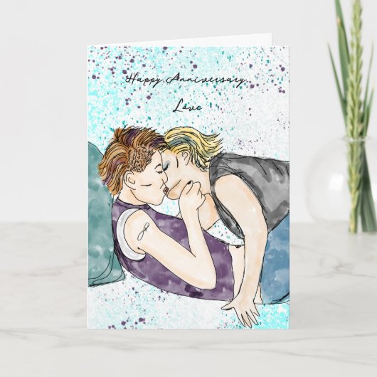Happy Jubileum Love | Lesbische kus Kaart (Voorkant)