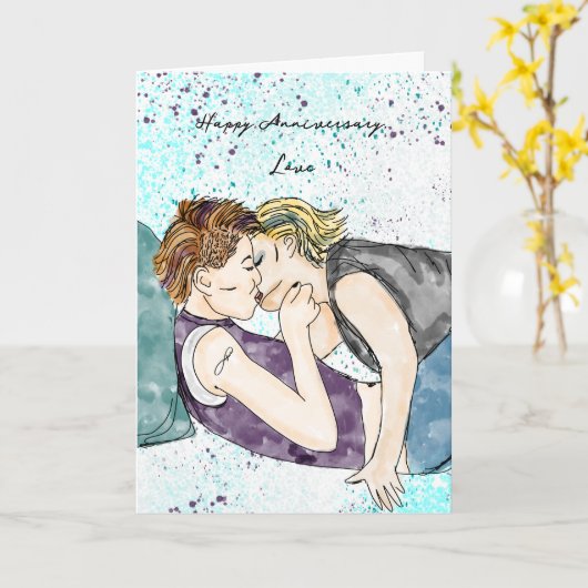 Happy Jubileum Love | Lesbische kus Kaart (Gele Bloem)