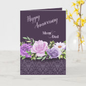 Happy Jubileum mama en papa Paarse Rozen Damask Kaart (Gele Bloem)