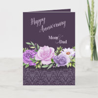Happy Jubileum mama en papa Paarse Rozen Damask