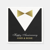 Happy Jubileum Napkins | Zwart en goud Tuxedo Servet (Voorkant)
