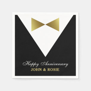 Happy Jubileum Napkins   Zwart en goud Tuxedo Servet