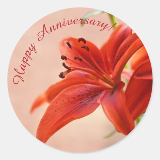 Happy Jubileum Oranje Tiger Lily Foto Ronde Sticker (Voorkant)