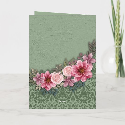 Happy Jubileum Ouders Rood Roze op Groene Damast Kaart (Achterkant)