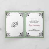 Happy Jubileum Ouders Rood Roze op Groene Damast Kaart (Binnen)