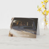 Happy Jubileum  paar in de Kaart van de auto (Gele Bloem)