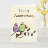 Happy Jubileum paar Schattigee uilen Kaart (Gele Bloem)