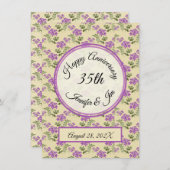 Happy Jubileum Paarse Violet op Bleek geel Kaart (Voorkant / Achterkant)