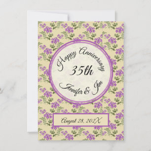 Happy Jubileum Paarse Violet op Bleek geel Kaart