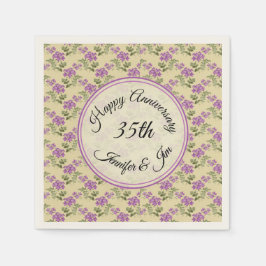 Happy Jubileum Paarse Violet op Bleek geel Servet