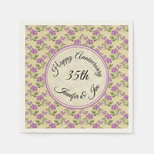 Happy Jubileum Paarse Violet op Bleek geel Servet