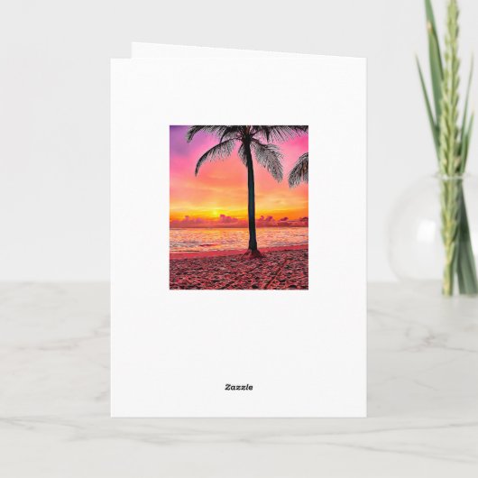 Happy Jubileum Palm Tree bij Sunset Ocean Breeze Feestdagen Kaart (Achterkant)