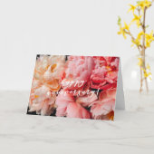 Happy Jubileum, peulroze en koraalpioenen Kaart (Gele Bloem)