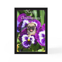 Happy Jubileum Pug in pansies kaart
