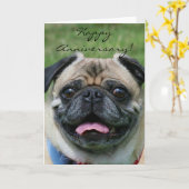 Happy Jubileum Pug Wenskaart Kaart (Gele Bloem)