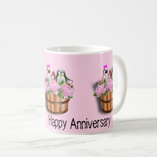 Happy Jubileum Red Wine Penguin Mok (Voorkant rechts)