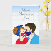 Happy Jubileum retro Couple Kissingmaskers Kaart (Gele Bloem)