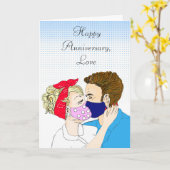 Happy Jubileum retro Couple Kissingmaskers Kaart (Gele Bloem)