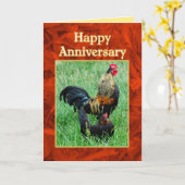 Happy Jubileum Rooster en Hen Red Feathers Kaart (Gele Bloem)