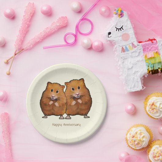 Happy Jubileum, Schattigee hamster paar Papieren Bordje (Feest)