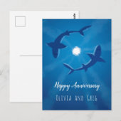 Happy Jubileum Sharks Couple Silver Moon Card Briefkaart (Voorkant / Achterkant)