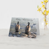 Happy Jubileum Twee Canadese ganzen wenskaart Kaart (Gele Bloem)