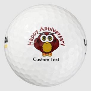Happy Jubileum - Wijze uil met gebogen tekst Golfballen