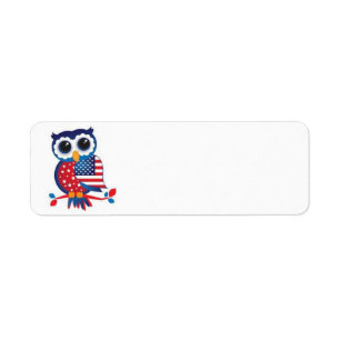 Happy Juli 4th owl het Etiket van het Adres