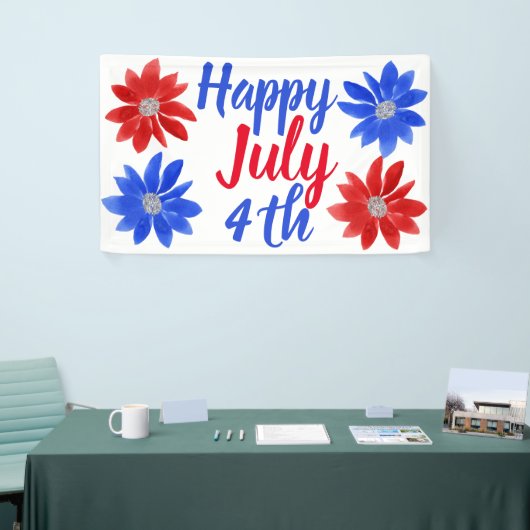 Happy Julth 4th Red White Blue Glitter Banner (Beurs)