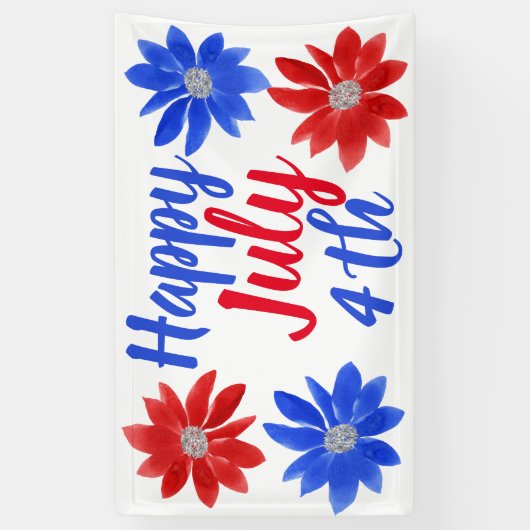 Happy Julth 4th Red White Blue Glitter Banner (Verticaal)