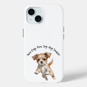 Happy Jumping Dog Art - New Day Positieve Gift iPhone 15 Case