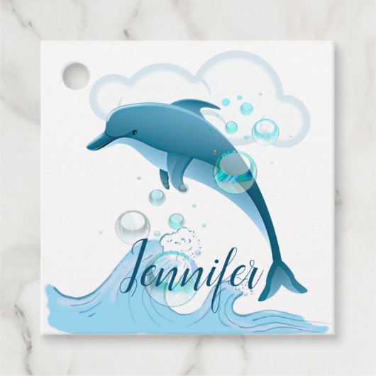 Happy Jumping Dolphin met bubbels Bedankjes Labels (Voorkant)