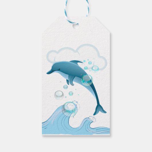 Happy Jumping Dolphin met bubbels Cadeaulabel (Achterkant)