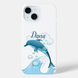 Happy Jumping Dolphin met bubbels iPhone 15 Case