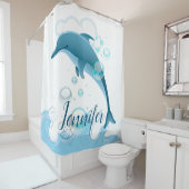 Happy Jumping Dolphin met bubbels Douchegordijn (In situ)