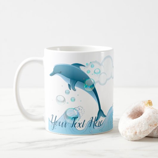 Happy Jumping Dolphin met bubbels Koffiemok (Met donut)