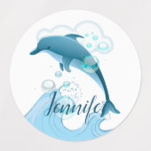 Happy Jumping Dolphin met bubbels Labels (Design 2)
