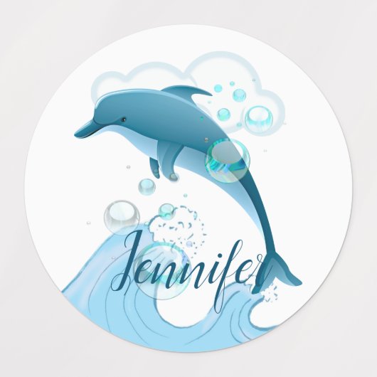 Happy Jumping Dolphin met bubbels Labels (Design 2)