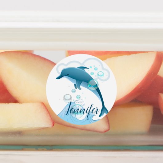 Happy Jumping Dolphin met bubbels Labels (Aangebracht)
