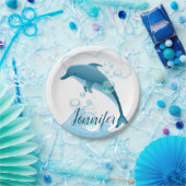 Happy Jumping Dolphin met bubbels Papieren Bordje (Feest)