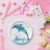Happy Jumping Dolphin met bubbels Papieren Bordje (Feest)