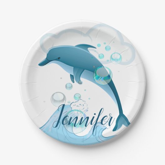 Happy Jumping Dolphin met bubbels Papieren Bordje (Voorkant)