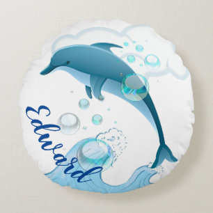 Happy Jumping Dolphin met bubbels Rond Kussen