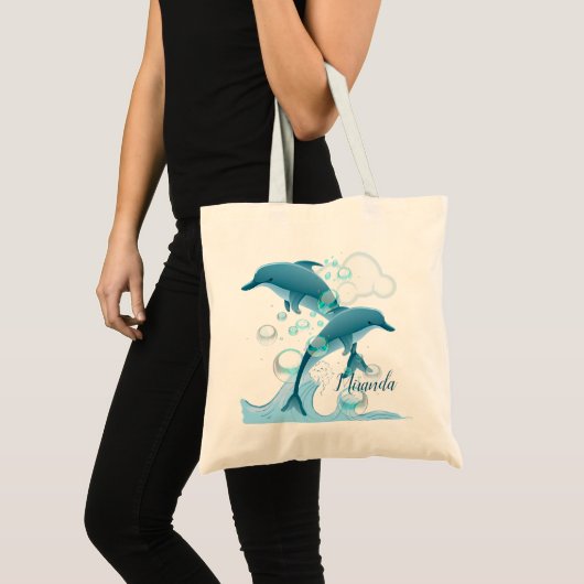 Happy Jumping Dolphin met bubbels Tote Bag (Voorkant (product))