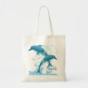 Happy Jumping Dolphin met bubbels Tote Bag